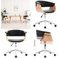 vidaXL Drehbarer Bürostuhl Schwarz Bugholz und Kunstleder - Bürostuhl - Bürostühle - Bürodrehstuhl - Bürodrehstühle