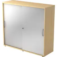 Hjh OFFICE PRO BETA 1753S - Ahorn/Silber 3 OH Schiebetürenschrank Bogengriff Metall