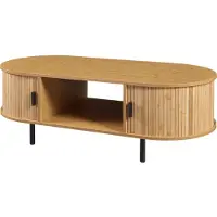 En.casa Couchtisch ‘Tvedestrand’ mit 2 Schiebetüren Metallbeine 120 x 55 x 40 cm Natur