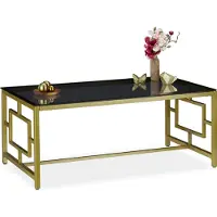 Relaxdays Couchtisch, schwarze Glasplatte, robustes Metallgestell, Wohnzimmertisch, HxBxT 45 x 110 x 60 cm, schwarz-gold