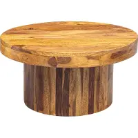 FineBuy Couchtisch Sheesham Massivholz rund Ø 60 cm, 30 cm hoch – stabiler Wohnzimmertisch im modernen Drum Design mit Säulenfuß, handgefertigt