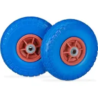 Relaxdays 2x Sackkarrenrad, pannensichere Vollgummireifen, 4.1/3.5-4", 16 mm Achse, bis 150 kg, 260x85 mm, blau-rot