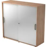 Hjh OFFICE PRO BETA 1753S - Nussbaum/Silber 3 OH Schiebetürenschrank Streifengriff Kunststoff