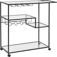 Beliani Servierwagen Transparent und Schwarz Glas rechteckig mit Griff Rollen Flaschenhalter Gläserhalter Metallgestell für Küche Terrasse Wohnzimmmer