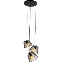 Näve Pendelleuchten - 3er Pendelleuchte "KORIE" Ø: 20cm, Hängelampe im Industrial Style, aus Metall und Kunststoff in schwarz, 120 cm hoch, Ø 30 cm, E27-Fassung
