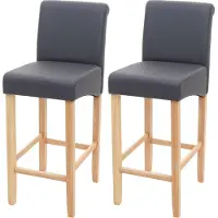 Mendler 2er-Set Barhocker MCW-C33, Barstuhl Tresenhocker grau matt, helle Beine, Kunstleder
