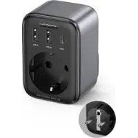 UGREEN Steckdosenadapter, 220V, AC 3680W, Schnellladegerät 2x USB-A, 1x USB-C, 30W, Schwarz
