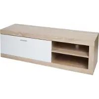 Mendler TV-Rack MCW-L33, TV-Board Fernsehtisch Lowboard TV-Schrank Kommode, Holz 43x140x41cm Staufach, Eiche-Optik, weiß