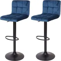 Mendler 2er-Set Barhocker MCW-G87, Tresenhocker Barstuhl, höhenverstellbar Samt petrol-blau, Fuß schwarz