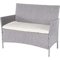Mendler Poly-Rattan Gartenbank Hamar, Sitzbank Bank grau, Kissen creme