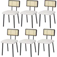Mendler 6er-Set Esszimmerstuhl MCW-K88, Lehnstuhl Stuhl, Holz Poly-Rattan Metall Bouclé Stoff/Textil weiß