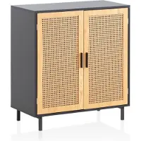 FineBuy Sideboard 80x86,5x40 cm Kommode Schwarz mit Wiener Geflecht Hoher Kommodenschrank Zeitlos Standschrank Wohnzimmer mit 2 Türen Anrichte Rattan