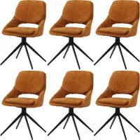 Mendler 6er-Set Esszimmerstuhl MCW-N73, Küchenstuhl, drehbar Auto-Return, Stoff/Textil Chenille (490g/m²) ocker-gelb