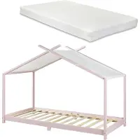 En.casa Kinderbett 'Brome' Hausbett mit Matratze 90 x 200 cm Rosa