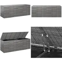 vidaXL Garten Kissenbox PE Rattan 291x100,5x104 cm Grau - Kissenbox - Kissenboxen - PE-Rattan-Kissenbox - Aufbewahrungsbox