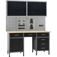 The Living Store Werkbank mit 4 Werkzeugwänden und 2 Wandschränken