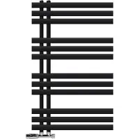LuxeBath Badheizkörper Iron EM 600x1000 mm Schwarz matt Seitenanschluss mit Anschlussgarnitur und Thermostat Eck Wand Design Heizkörper, ohne Heizstab