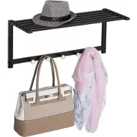 Merkloos Wandgarderobe hängend - mit Ablage - 5 Haken - Metall - 28 x 65 x 25 cm - schwarz