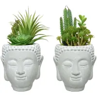 Décoris Sukkulenten künstlich im Buddha Steingut Topf 23cm 1 Stück sortiert