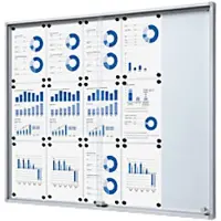 SHOWDOWN Vitrine Magnetisch 15 x A4 Wandmontage Abschließbar Indoor 94,8 (B) x 112,6 (H) cm Silber