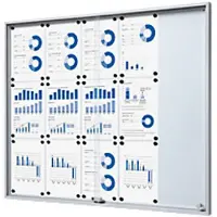 SHOWDOWN Vitrine Magnetisch 15 x A4 Wandmontage Abschließbar Indoor 112,6 (B) x 94,8 (H) cm Silber