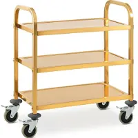 Royal Catering Servierwagen - Edelstahl - 3 Borde - Ablagen: 69 x 40 cm - 300 kg - Anivibrationsmatten - golden -