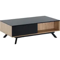 FineBuy Couchtisch 110x60x38 cm MDF Eiche-Nachbildung / Schwarz Wohnzimmertisch Sofatisch Rechteckig mit Stauraum Kaffeetisch mit Schubladen Tisch