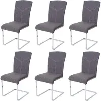 Mendler 6er-Set Esszimmerstuhl MCW-F36, Freischwinger Küchenstuhl Konferenzstuhl Stoff/Textil, grau