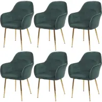 Mendler 6er-Set Esszimmerstuhl MCW-F18, Stuhl Küchenstuhl, Retro Design Samt grün, goldene Beine