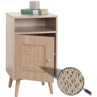 MCW Nachttisch MCW-M39, Nachtschrank Kaffeetisch Beistelltisch, Staufächer, Kubu Rattan Holz Melamin, Eiche-Optik 71x40x41cm