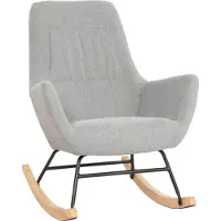 Mendler Schaukelstuhl MCW-N13, Schwingstuhl Relaxsessel Fernsehsessel, Massiv-Holz Metall Stoff/Textil 320g/m² grau-grün