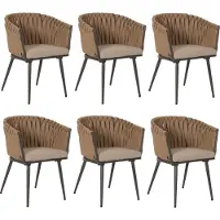MCW 6er-Set Aluminium-Esszimmerstuhl MCW-N38, Indoor Stuhl Armlehne, Olefin Seilgeflecht Rope beige Kissen hellbraun