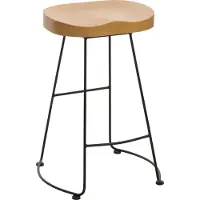 Mendler Barhocker MCW-N25, Barstuhl Tresenhocker Küchenhocker, Fußablage Industrial Metall Massiv-Holz 3D-Struktur natur