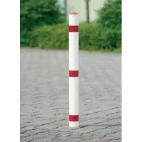 Urbanus Sperrpfosten Stahl rot-weiss Ø 76 mm Mit Dreikantschloss und Bodenhülse mit Spitzkappe