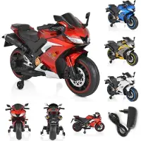 Moni Kinder Elektromotorrad Motocross MP3-Funktion Bluetooth Stützräder Lichter rot