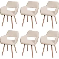 MCW 6er-Set Esszimmerstuhl MWC-A50 II, Stuhl Küchenstuhl Polsterstuhl, Holz Stoff/Textil Bouclé (450g/m²) MVG beige