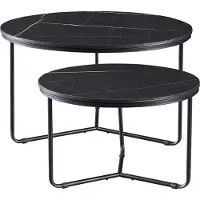 En.casa Couchtisch-Set ’Poxdorf’ 2-tlg. rund Marmoroptik, schwarz