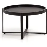 FineBuy Couchtisch Mango Massivholz rund Ø 60 cm Schwarz · Wohnzimmertisch mit Metallgestell · Handgefertigter Sofatisch im Industrial Japandi Design