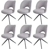 Mendler 6er-Set Esszimmerstuhl MCW-N72, Polster-Küchenstuhl, drehbar Auto-Return, Stoff/Textil (420g/m²) hellgrau