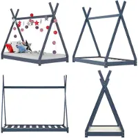vidaXL Kinder Bettgestell Grau Massivholz Kiefer 80 x 160 cm - Kinder Bettrahmen - Kinder-Bettgestell - Kinder-Bettgestelle - Kinderbett