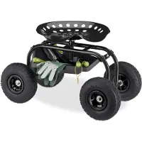 Relaxdays Rollsitz, für Garten & Werkstatt, 150kg, höhenverstellbar 48-56 cm, fahrbarer Gartensitz mit 4 Rädern, schwarz