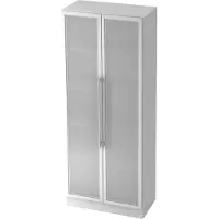 Hjh OFFICE PRO SIGNA G 7100G RE - 5 OH Schrank mit Milchglastüren Relinggriff Kunststoff Weiß/Silber