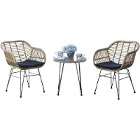 HTI Balkonmöbel Set 3-teilig Rattan Optik mit Tisch und 2 Stühlen