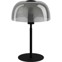Eglo Tischlampe Solo 2, Nachttischlampe mit Rauchglas Lampenschirm, Tischleuchte aus Metall und Glas bedampft in Schwarz, E27 Fassung, 41,5 cm