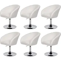 Mendler 6er-Set Esszimmerstuhl MCW-F19, Küchenstuhl Drehstuhl Loungesessel, drehbar höhenverstellbar Kunstleder weiß