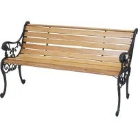 Mendler Gartenbank MCW-F98, Sitzbank Parkbank Holzbank, 2-Sitzer Gusseisen Holz 125cm 20kg hellbraun
