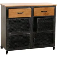 Mendler Kommode MCW-N28, Schrank, Rollen 2 Schubladen, 3D-Struktur Industrial Retro Metall Holz 90x100x40cm schwarz, natur