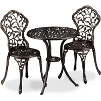 Relaxdays Balkonmöbel Set, 3-teilig, Balkontisch mit 2 Stühlen, verziert, Aluminium, Bistrotisch HxD: 65x60 cm, bronze