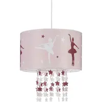 Relaxdays Hängelampe für Mädchen, Kinderlampe m. Ballerina Motiv, Pendelleuchte m. Stern-Mobile f. Kinderzimmer, rosa