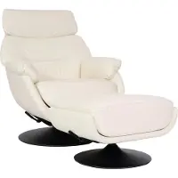 Mendler Relaxsessel mit Hocker MCW-K99, Fernsehsessel Sessel, Wippfunktion drehbar, Metall Echtleder/Kunstleder creme-weiß